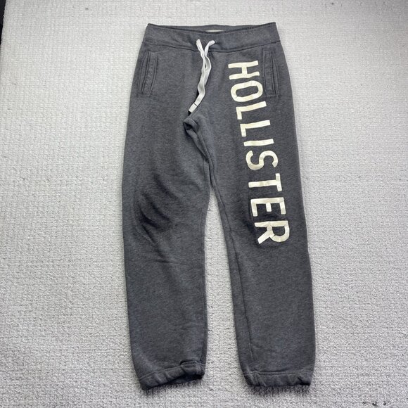 Hollister Pants Mens Medium Grey Sellout Logo Print Joggers Sweatpants Read - Picture 1 of 12